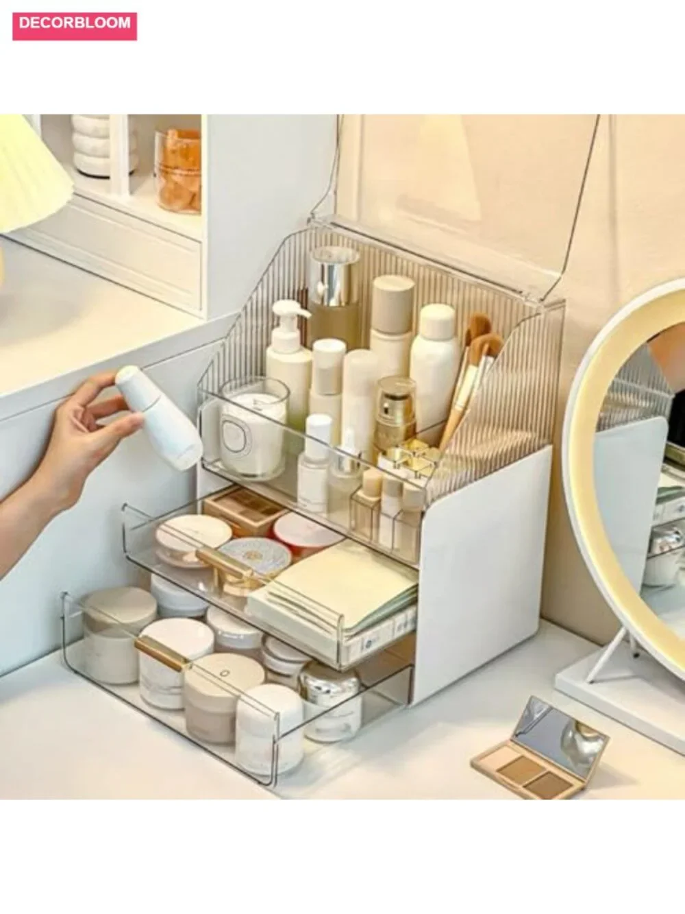 Large Makeup Organizer Countertop Vanity Cosmetic Storage with Acrylic Cover